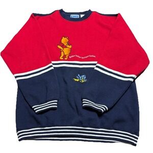 Vintage 90s Disney Pooh Crew Neck Sweatshirt Men's Large Red Blue Bother Bother